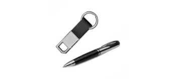 caneta e chaveiro mosquetao em metal e material sintetico 20436