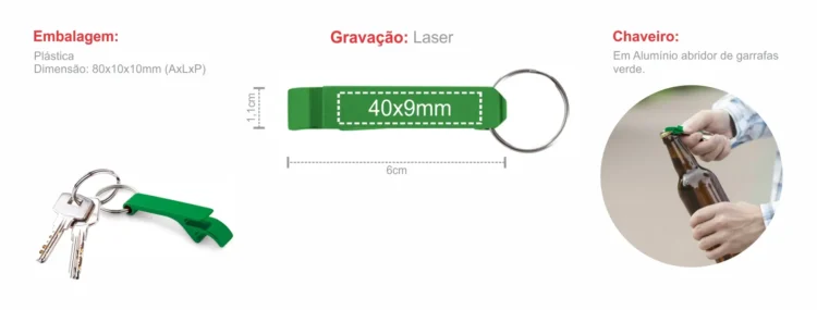 Chaveiro Em Aluminio Abridor De Garrafas Verde 18316