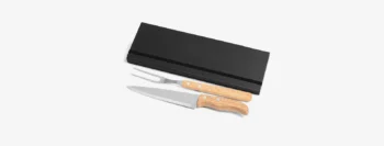 conj de garfo e faca inox madeira com estojo preto 3 pcs 14478