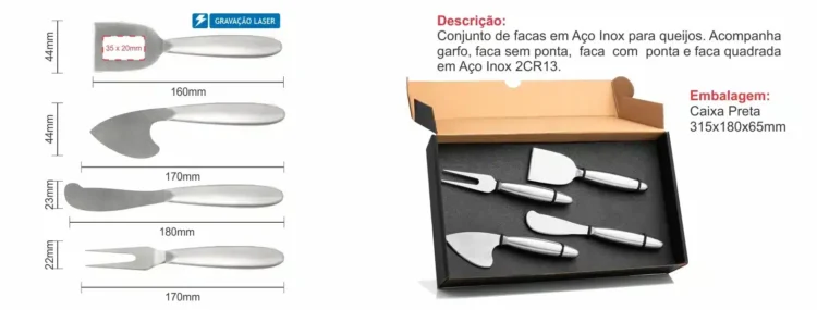 Conjunto De Facas Para Queijos Em Aco Inox 4 Pcs 18547