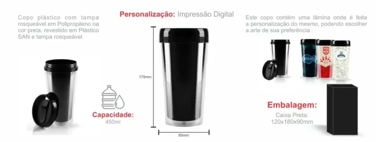 Copo Plastico Com Tampa Rosqueavel 450Ml 18606