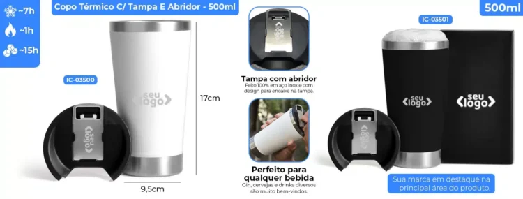 Copo Termico C Tampa E Abridor Branco 500 Ml 20876