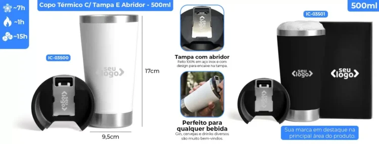 Copo Termico C Tampa E Abridor Preto 500 Ml 20877