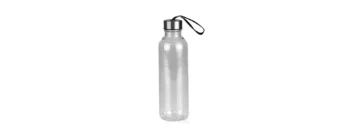 garrafa plastica transparente com tampa em aco inox e cordao preto 600ml 20248