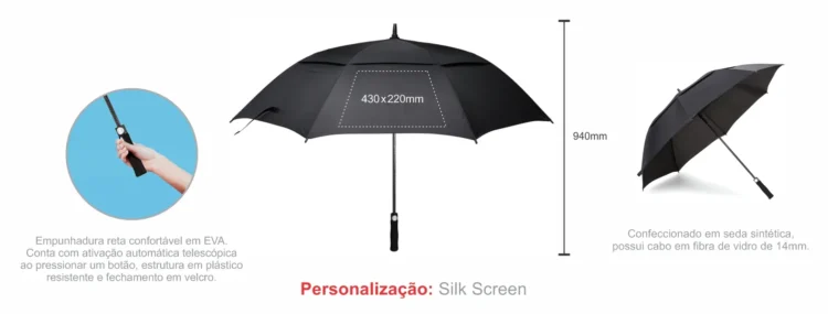 Guarda Chuva Automatico Grande Preto 130 Cm 18431