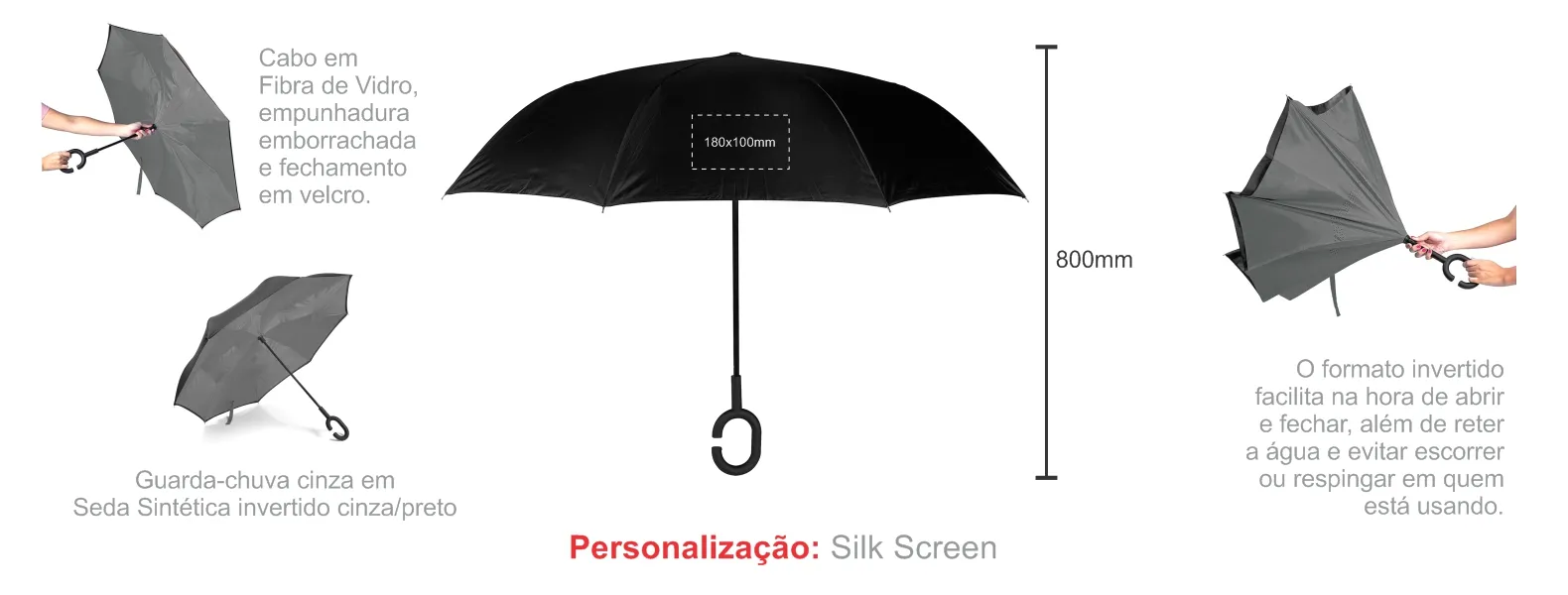 Guarda Chuva Invertido Cinza 108 Cm 18413