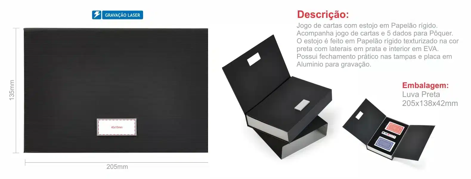 Jogo De Cartas E Dados Com Estojo Preto Rigido 2 Jogos 18575