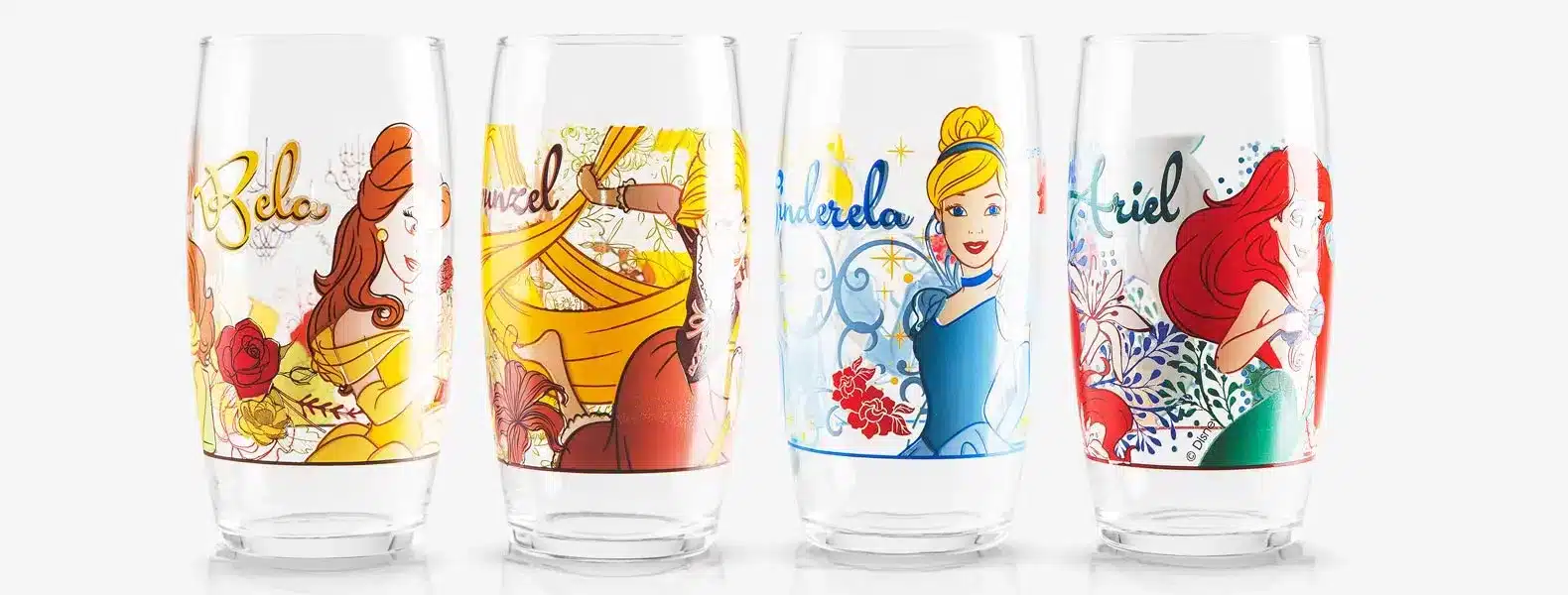 Jogo De Copos Vidro 300 Ml Princesas Disney 2 Pcs 16653