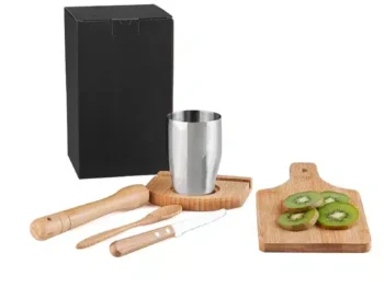 kit para caipirinha em bambu ibiza com copo inox 6 pcs 19844