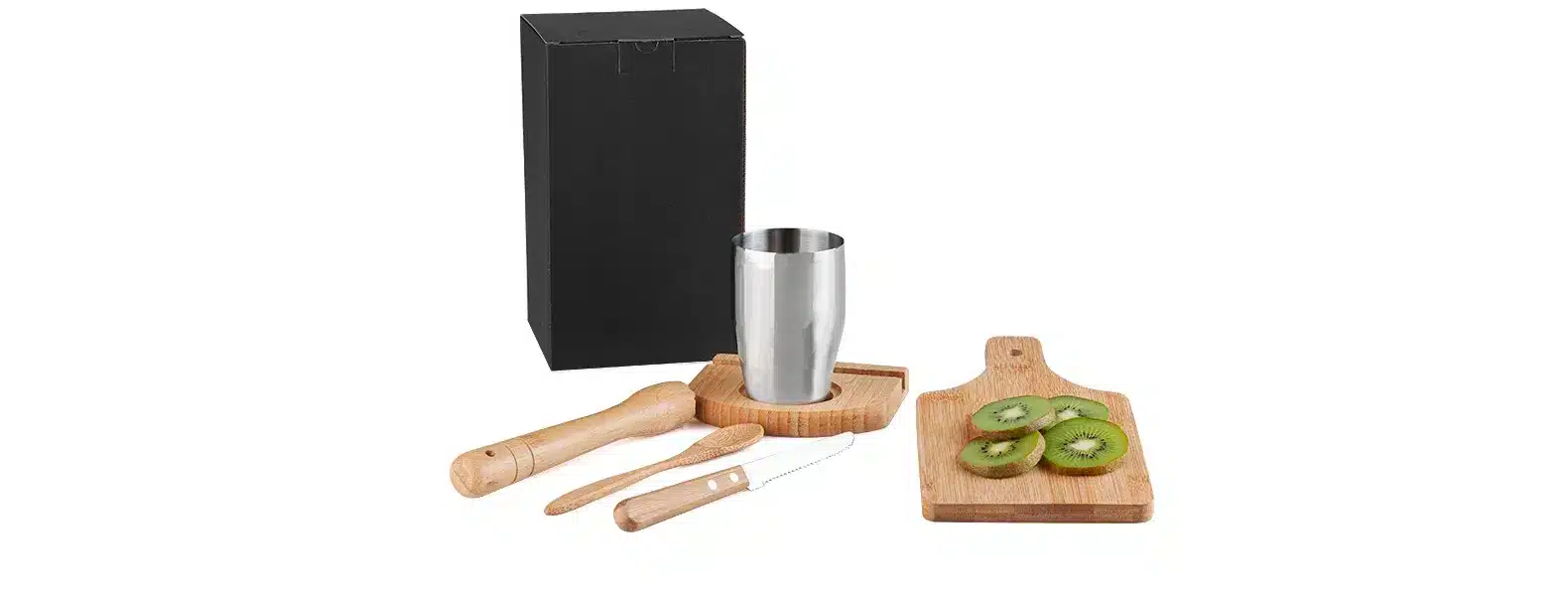 Kit Para Caipirinha Em Bambu Ibiza Com Copo Inox 6 Pcs 19844