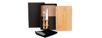 kit para churrasco bambu inox com avental e tabua 4 pcs 19406