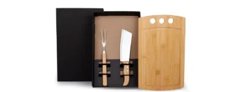 kit para churrasco cozinha em bambu inox 3 pcs 19849