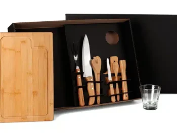 kit para churrasco e caipirinha com tabua e facas 9 pcs 19164