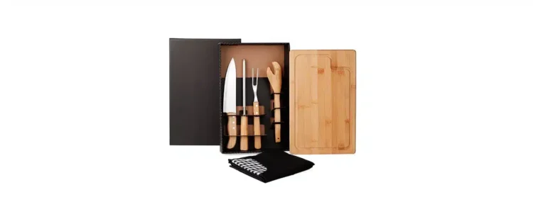 Kit Para Churrasco Em Bambu Com Avental E Tabua Com Sulco 19409