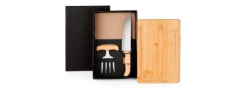 kit para churrasco em bambu com garfo 4 dentes 3 pcs 19407