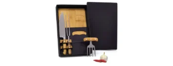 kit para churrasco em bambu com garfo 4 dentes 4 pcs 20680