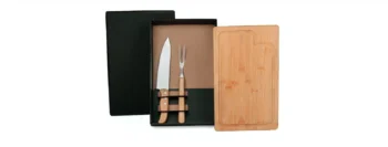 kit para churrasco em bambu com tabua faca e garfo 19484