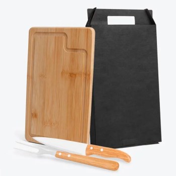 kit para churrasco em bambu inox dallas com faca 7 18084