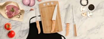 kit para cozinha em bambu inox com avental 6 pcs 16755