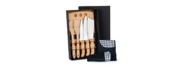 kit para cozinha em bambu inox com avental e touca 19092