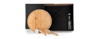 kit para pizza com garrafa bambu inox vidro 4 pcs 19804