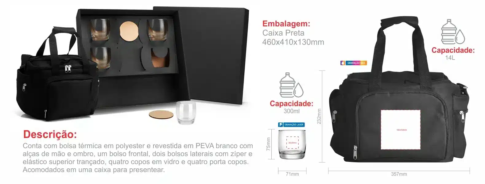 Kit Whisky Com Bolsa Termica 9 Pcs 18566