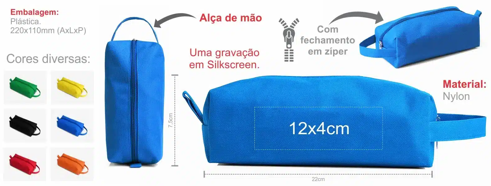 Necessaire Em Nylon 600 Com Alca Azul 18697