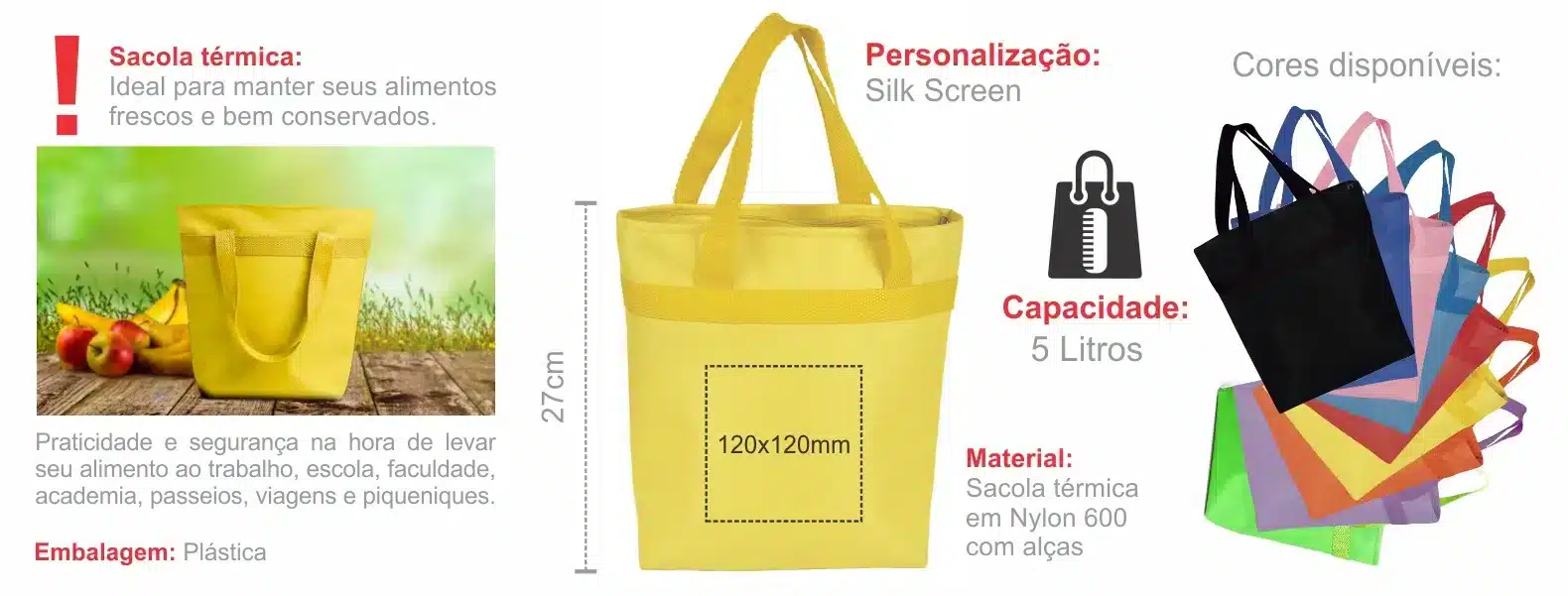 Sacola Termica Em Nylon 600 Amarela 5L 205X8X27Cm 18346
