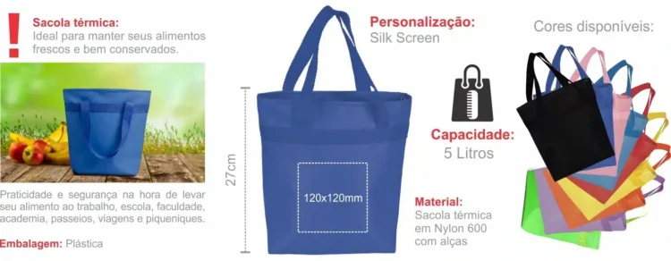 Sacola Termica Em Nylon 600 Azul 5L 205X8X27Cm 18349