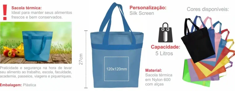 Sacola Termica Em Nylon 600 Azul Claro 5L 205X8X27Cm 18350