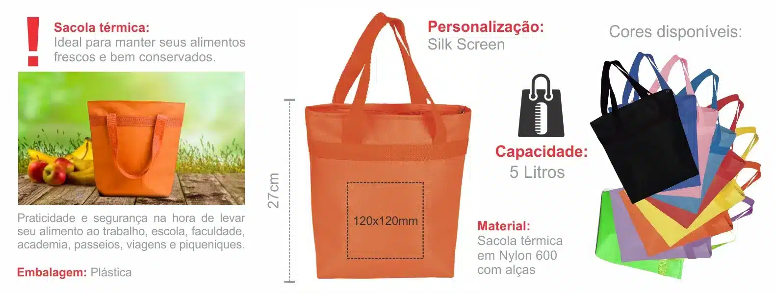 Sacola Termica Em Nylon 600 Laranja 5L 205X8X27Cm 18345