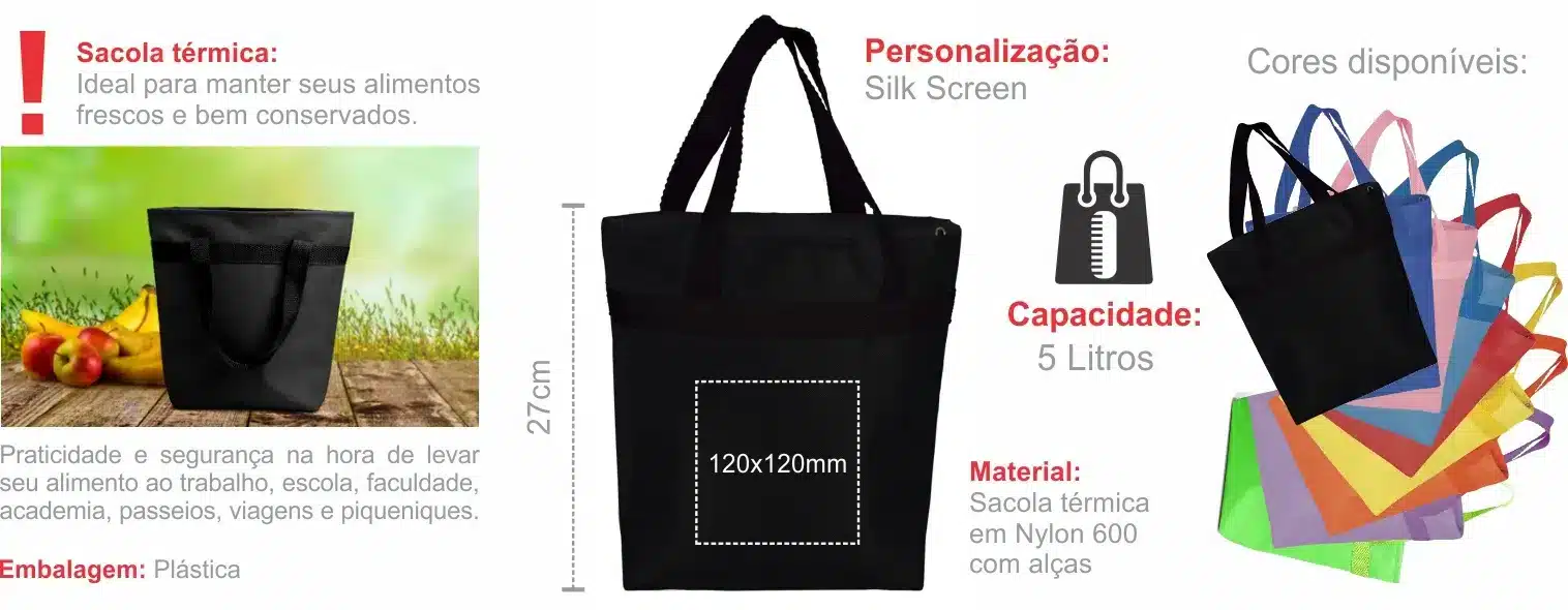 Sacola Termica Em Nylon 600 Preta 5L 205X8X27Cm 18351