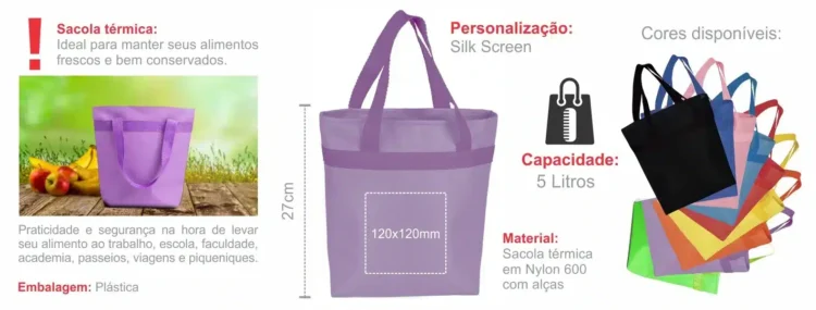 Sacola Termica Em Nylon 600 Roxo 5L 205X8X27Cm 18344